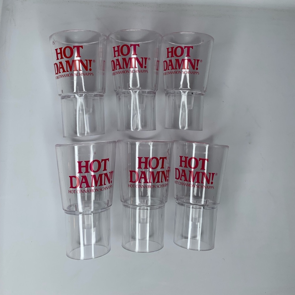 vintage DeKuyper “Hot Damn” stackable shot glasses hard plastic NWOT set of 6